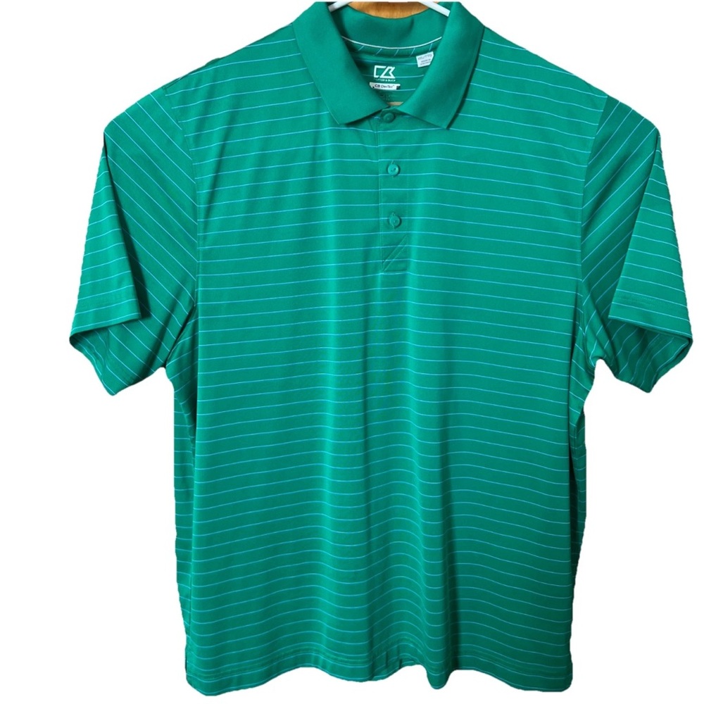 Cutter & Buck Men’s Golf Drytec Green Striped Polo Shirt - Size XXL